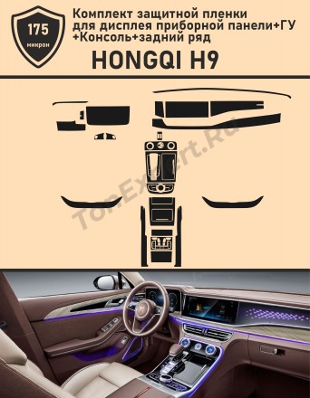 Hongqi H9/Комплект защитных пленок для дисплея приборной панели+ГУ+Консоль+Задний ряд